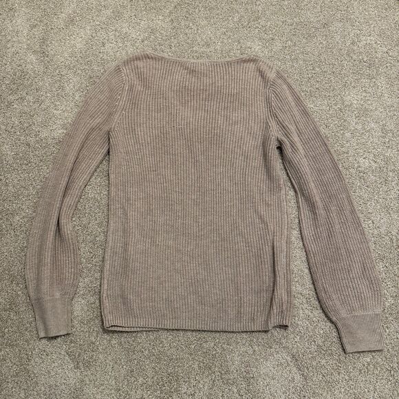 Express V-Neck Ribbed Long Puff Sleeve Knit Sweater Pink Beige Women's Small - Picture 4 of 9